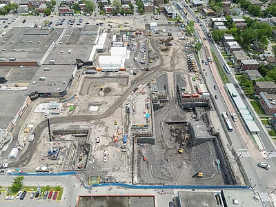 Construction site of the future Vertières station (Pie-IX) in June 2025